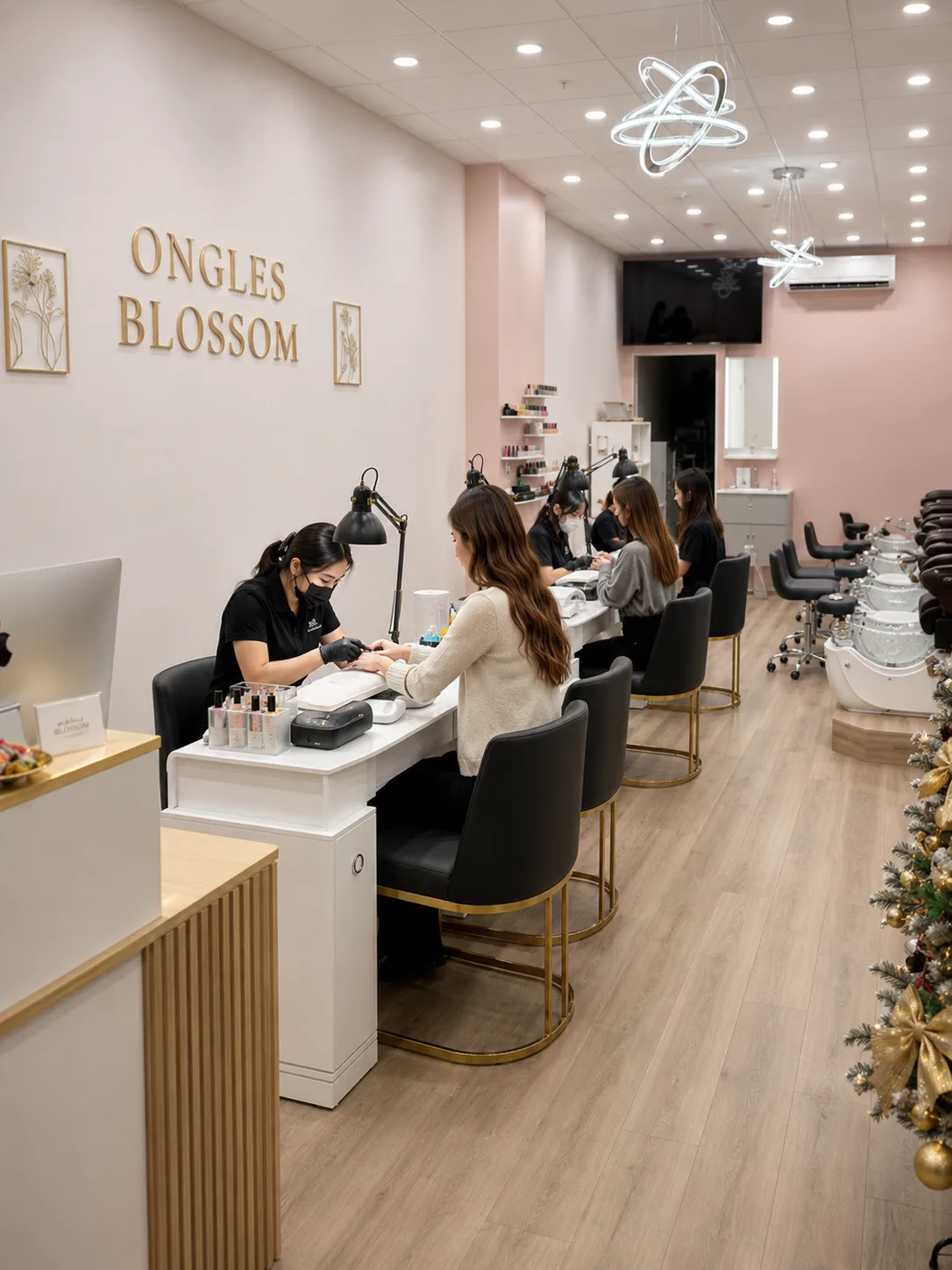 Manicure stations inside Ongles Blossom Montréal